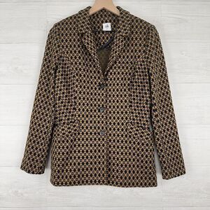 CAbi Standout Medallion Blazer Jacket Medium‎ 3372 Mustard Navy Kensington Mod